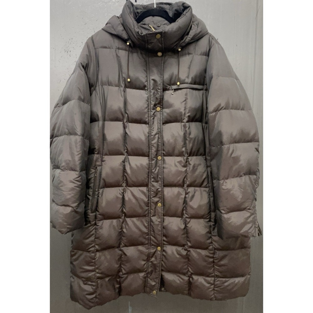 Lands End Down Coat Women 2X Brown Hood Warm Outdoor Winter Jacket